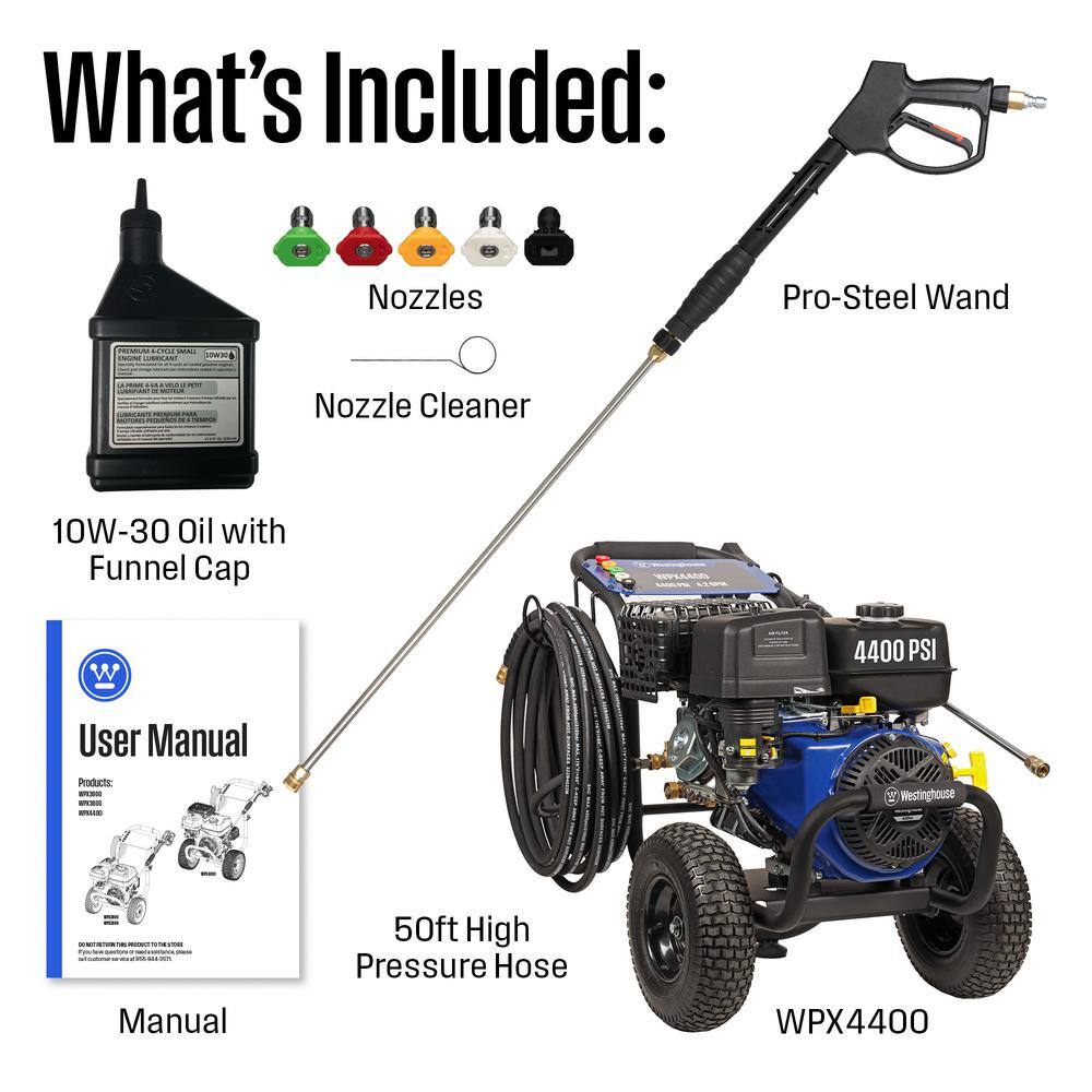 Westinghouse WPX 4400 psi 4.2 GPM 420 CC Cold Water Gas Powered Triplex Pump Pressure Washer with 5 Quick Connect Nozzles WPX4400