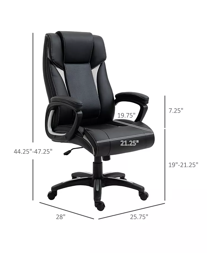 Vinsetto Ergonomic High Back Executive Office Chair with Padded Armrests Adjustable Height PU Leather Computer Desk Chair with Breathable Mesh Backrest 360anddeg; Swivel Rocking Feature Wheels