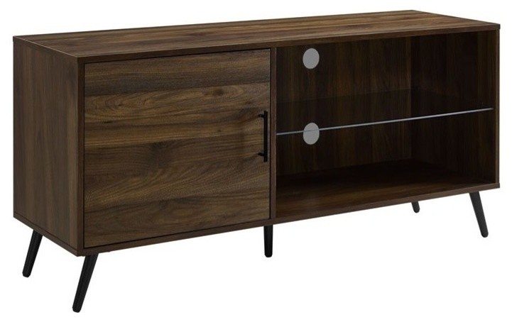 Pemberly Row Mid Century Wood TV Stand for TVs up to 52 quotin Dark Walnut   Midcentury   Entertainment Centers And Tv Stands   by Homesquare  Houzz