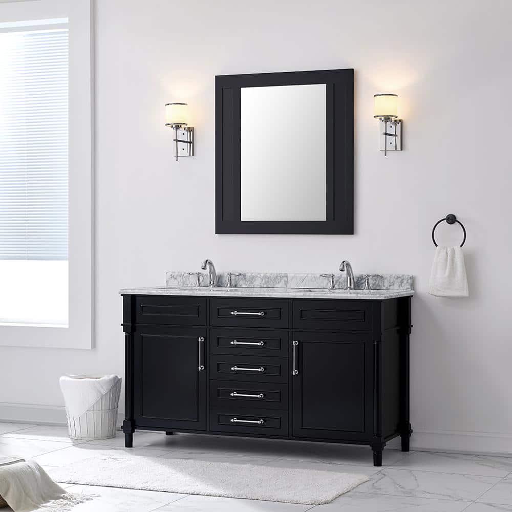 Home Decorators Collection Aberdeen 60 in W x 22 in D x 345 in H Bath Vanity in Black with White Carrara Marble Top