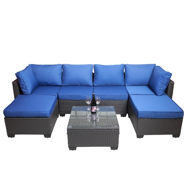 7Piece Rattan Sectional Sofa Set with Cushions and Table