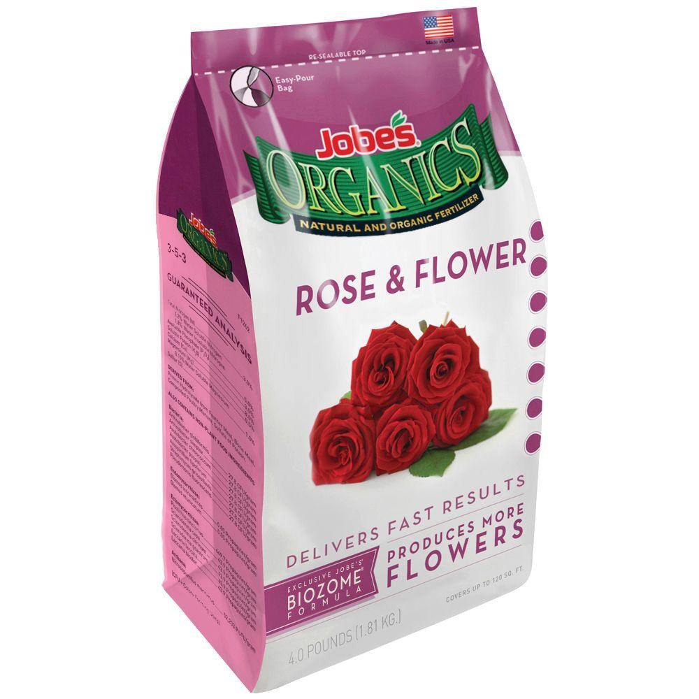 Jobe's Organics 4 lb. Organic Rose and Flower Plant Food Fertilizer with Biozome OMRI Listed 09426