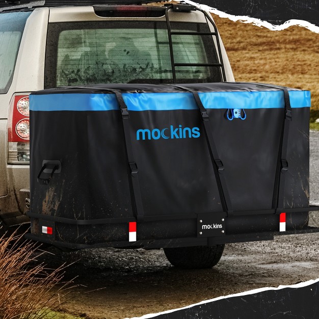 Mockins Xl Hitch Mount Cargo Carrier Rack 60x24x6 quot 25 Cubic ft Bag 500 Pound Capacity Black blue