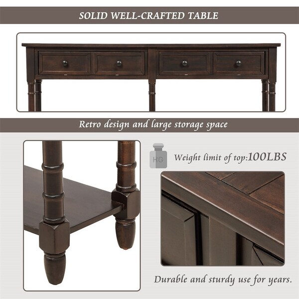 Console Table Sofa Table with 2 Drawers and Bottom Shelf Easy Assembly