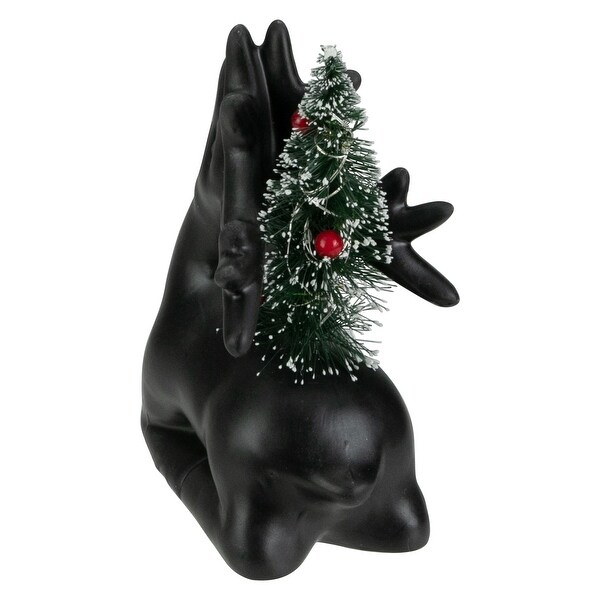 6 LED Ceramic Sitting Reindeer with Christmas Tree，Warm White Lights