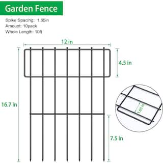 Oumilen Decorative Garden Fence 10-Pack No Dig Animal Barrier Border Black Metal Fencing Panel LT-K317-SJ