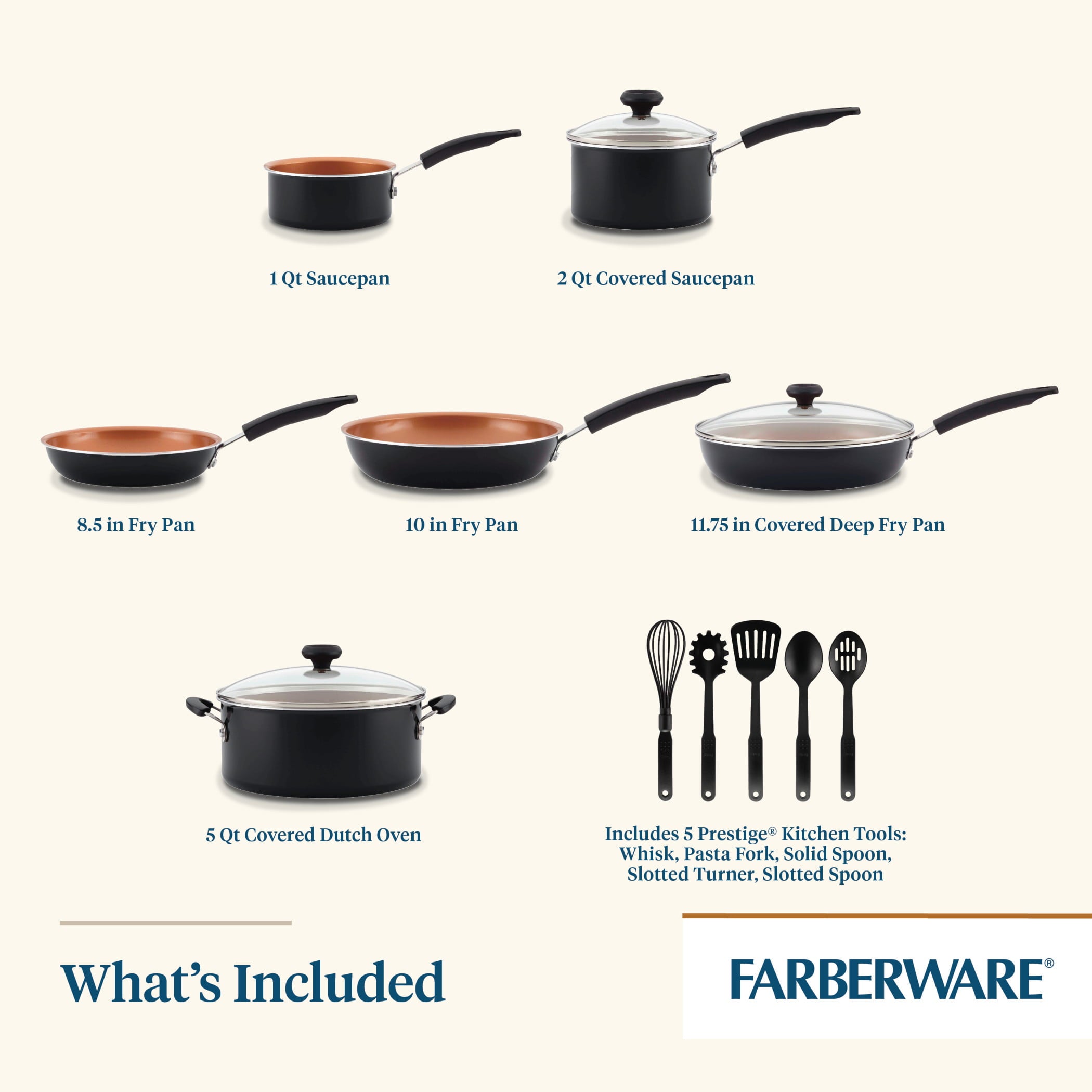 Farberware 14-Piece Easy Clean Pro Ceramic Nonstick Cookware Set, Black