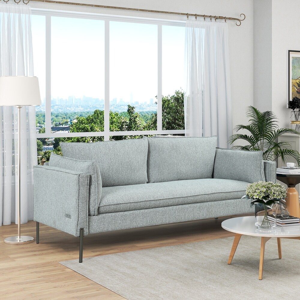 3 Seat Linen Fabric Upholstered Couch Sofa