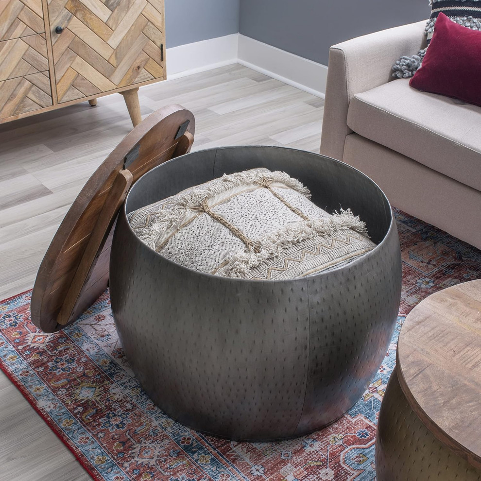 Unique Coffee Table  Hammered Metal Body With Removable Mango Wood Top   Contemporary   Coffee Tables   by Decor Love  Houzz