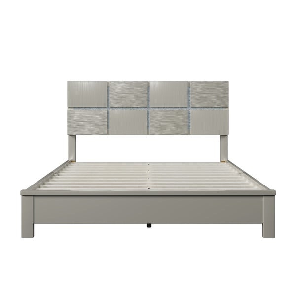 3 Pieces Champagne Silver Bedroom Sets， 1 Queen Bed + 2 Nightstands， Luxury Modern Bed Nightstand Sets - - 37928386