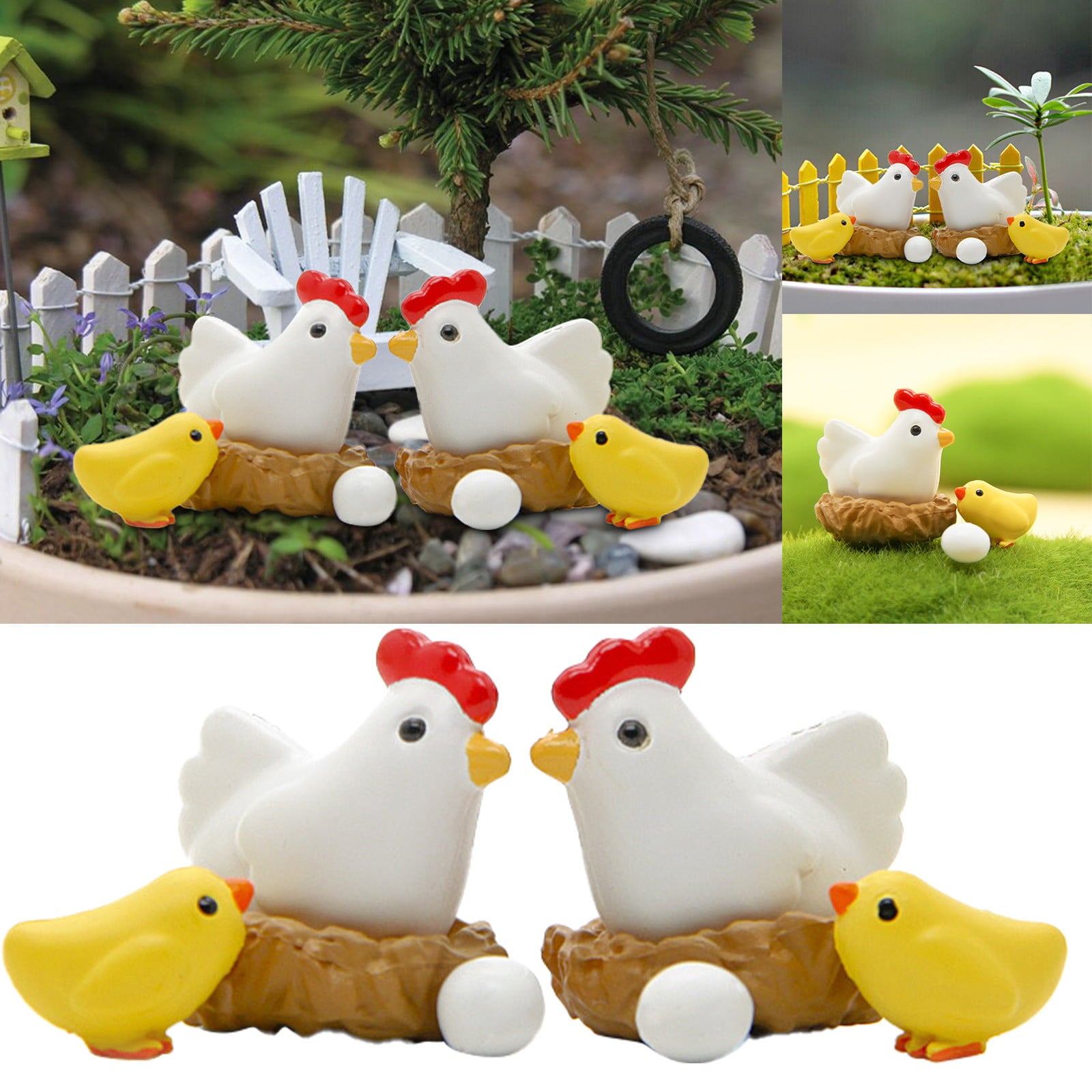 WANYNG Miniature Retro Wooden Chicken Coop Mini Family Chicken Hen Chick Egg Chicken Nest Ornament Micro Landscapes Fairy Garden Decor