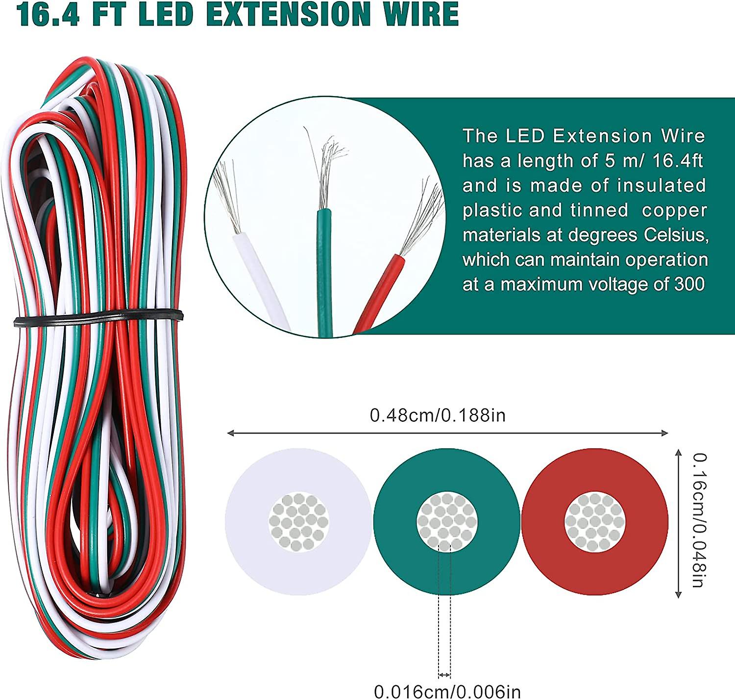 3 Pin Led Strip Connectors 10mm For Ws2811 Ws2812b Sk6812 Solderless Led Strip，w/5 Meters Long Cord (10pcs )