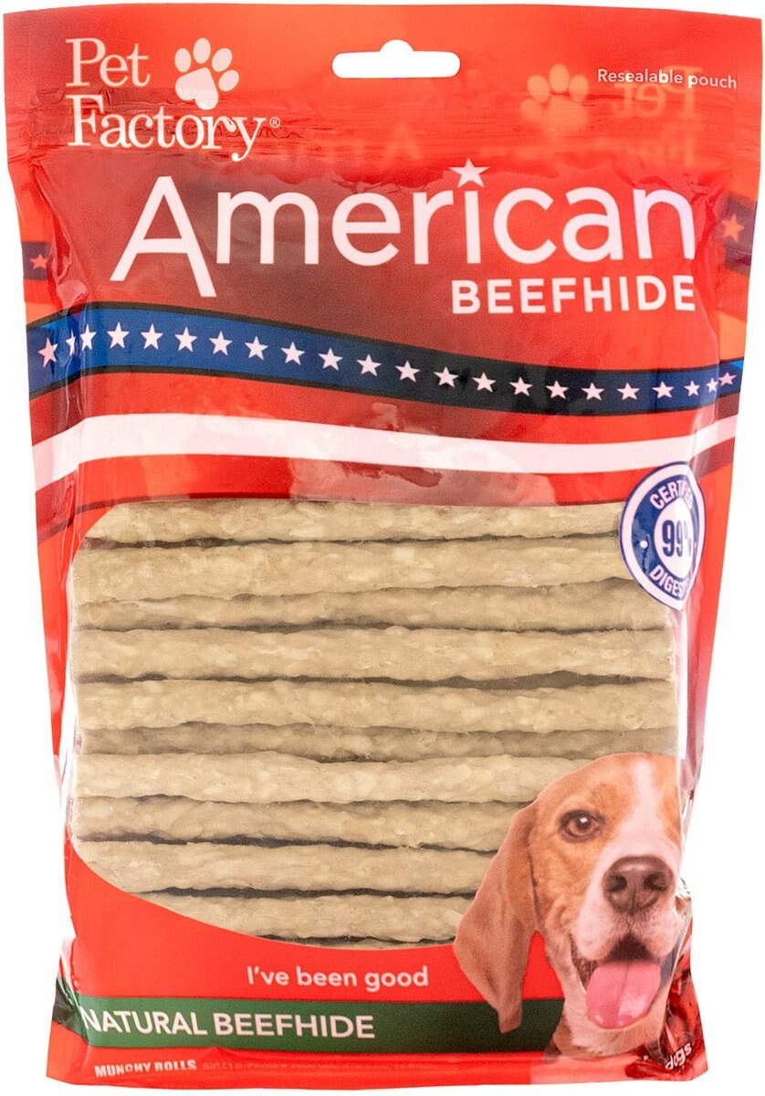 Pet Factory Beefhide Munchy Mini Rolls 5-inch Natural Flavored Dog Hard Chews， 1.5-lb bag