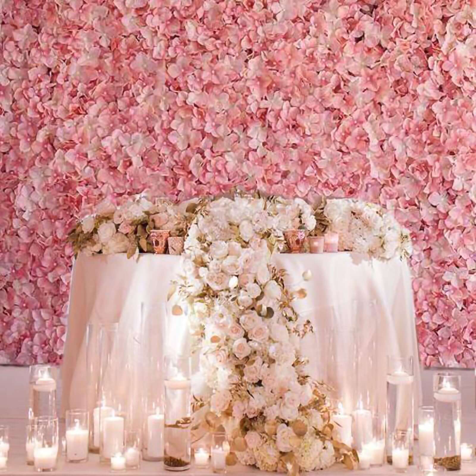 Pink / Cream UV Protected Hydrangea Flower Wall Mat Backdrop 4 Artificial Panels 11 Sq ft.