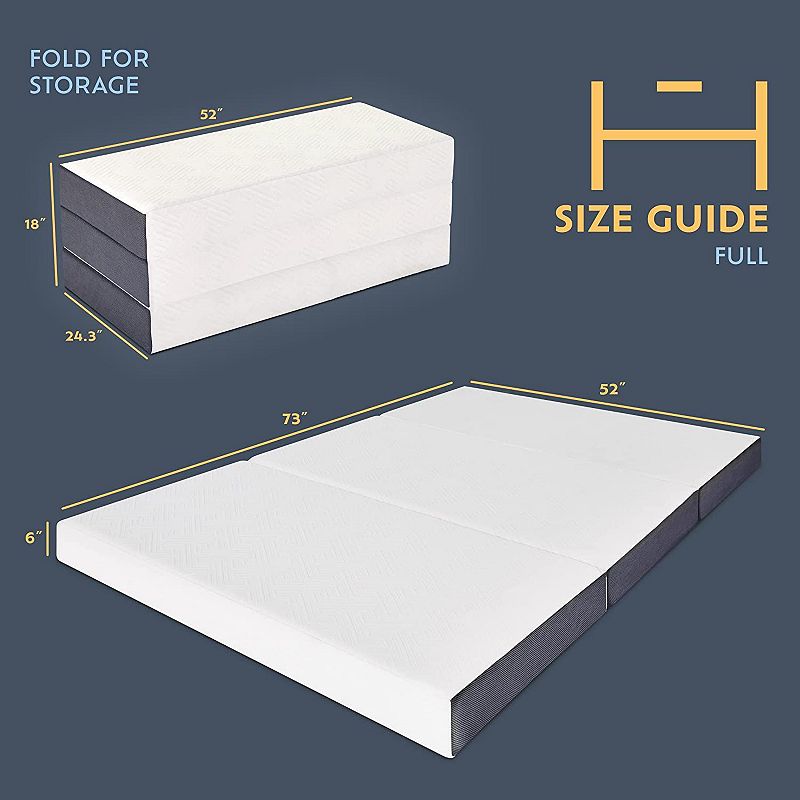 Heyward 6” Trifold Full Size Mattress， Machine Washable Memory Foam Mattress