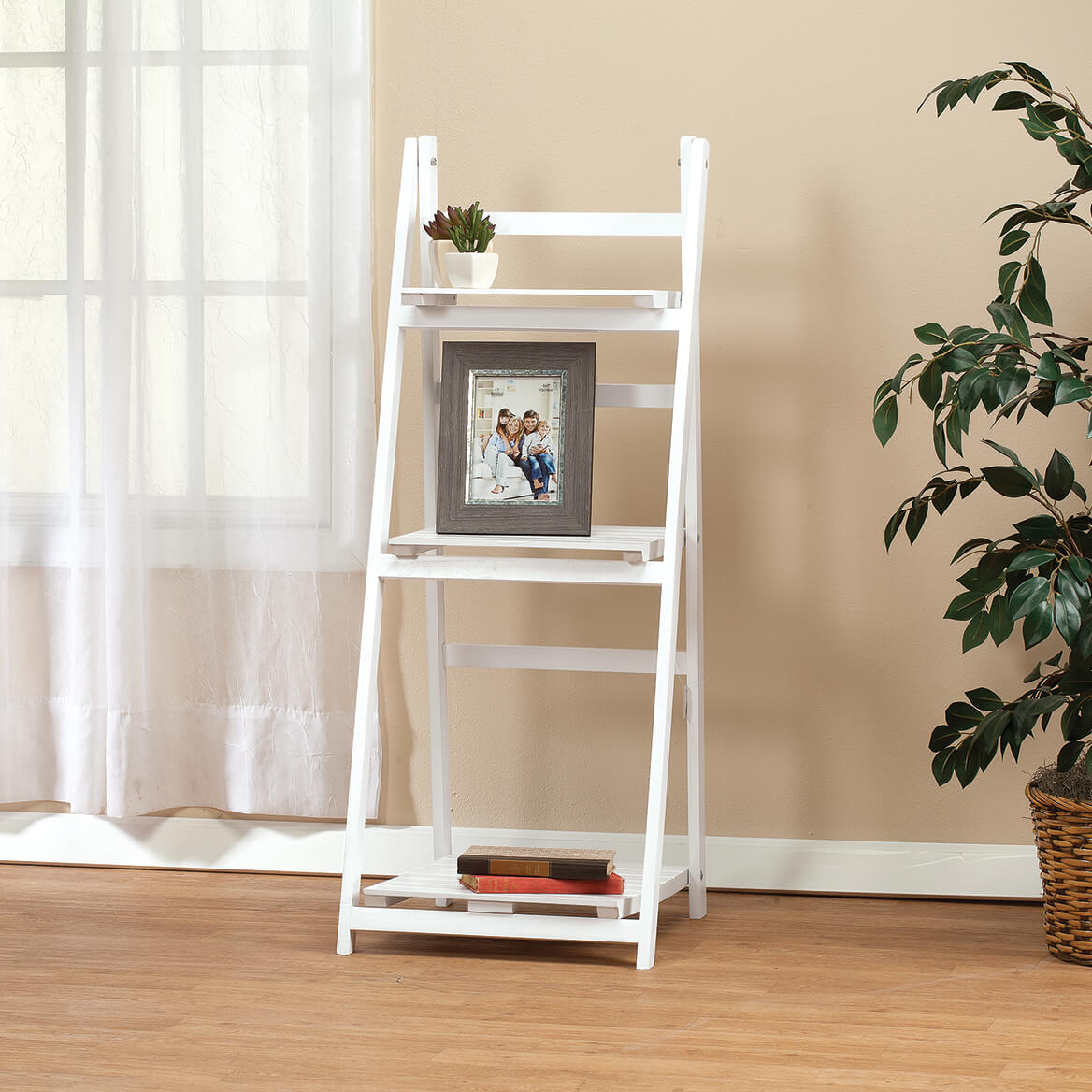 OakRidge Freestanding 3-Tier Ladder Shelf， Decorative Storage Rack， White