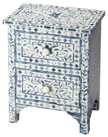 18 quotBlue And White Solid Wood Frame Standard Accent Chest With Two Drawers   Mediterranean   Accent Chests And Cabinets   by HomeRoots  Houzz