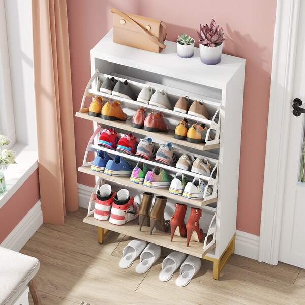 Shoe Cabinet with 3 Flip Drawers， Freestanding Tipping Bucket Shoe Storage Cabinet for Entryway - - 36527072