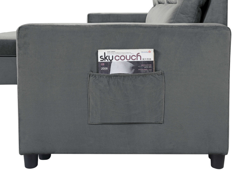 Ivy Velvet Reversible Sleeper Sectional Sofa With Storage Chaise and Side Pocket   Transitional   Sleeper Sofas   by Lilola Home  Houzz