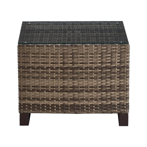 Tommy Hilfiger Oceanside Outdoor Side Table with Storage，Coastal Gray Wicker