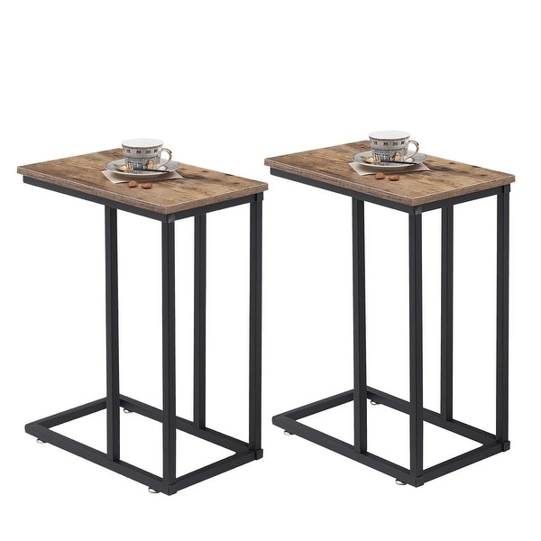 Modern Snack Table C-shaped Side End Table Set of 2，Brown/Black/Grey Sofa Table