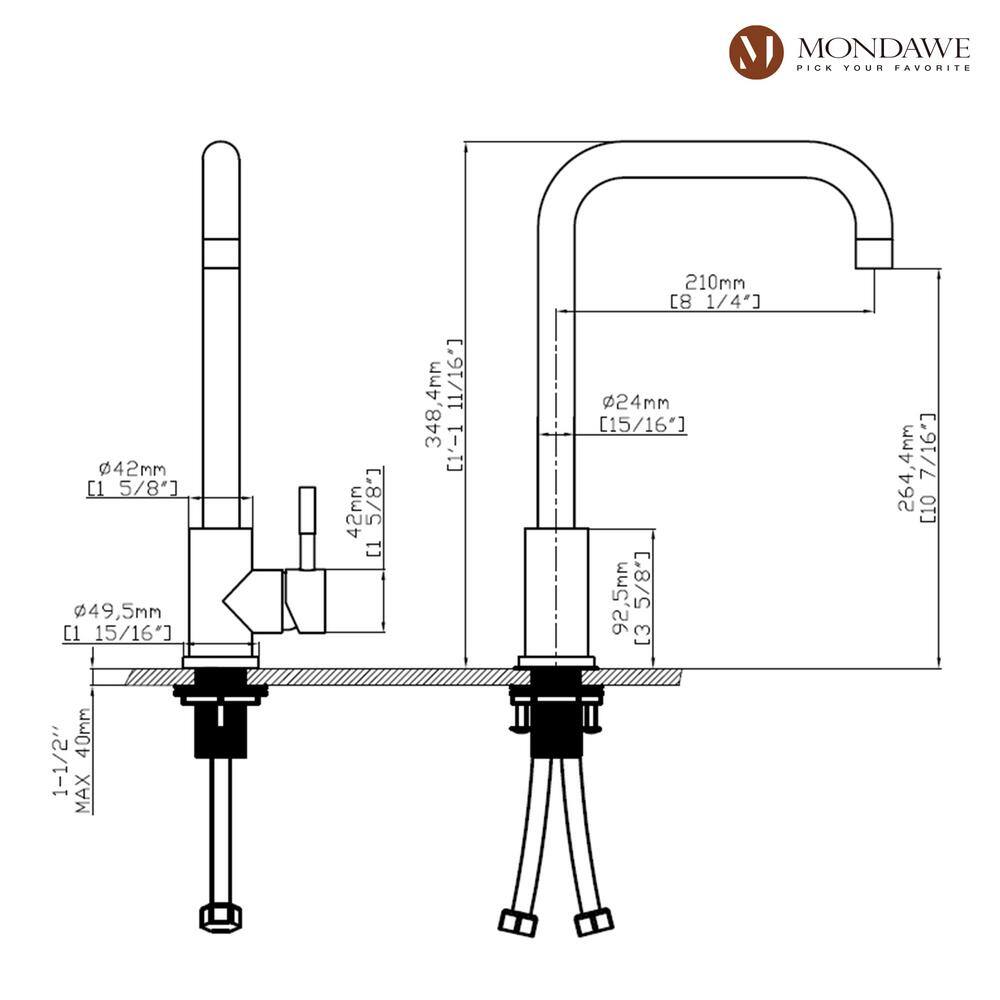 Mondawe High Arc Single Handle Deck Mount Standard Kitchen Faucet in Matte Black Stainless Steel AM-K128W-MB