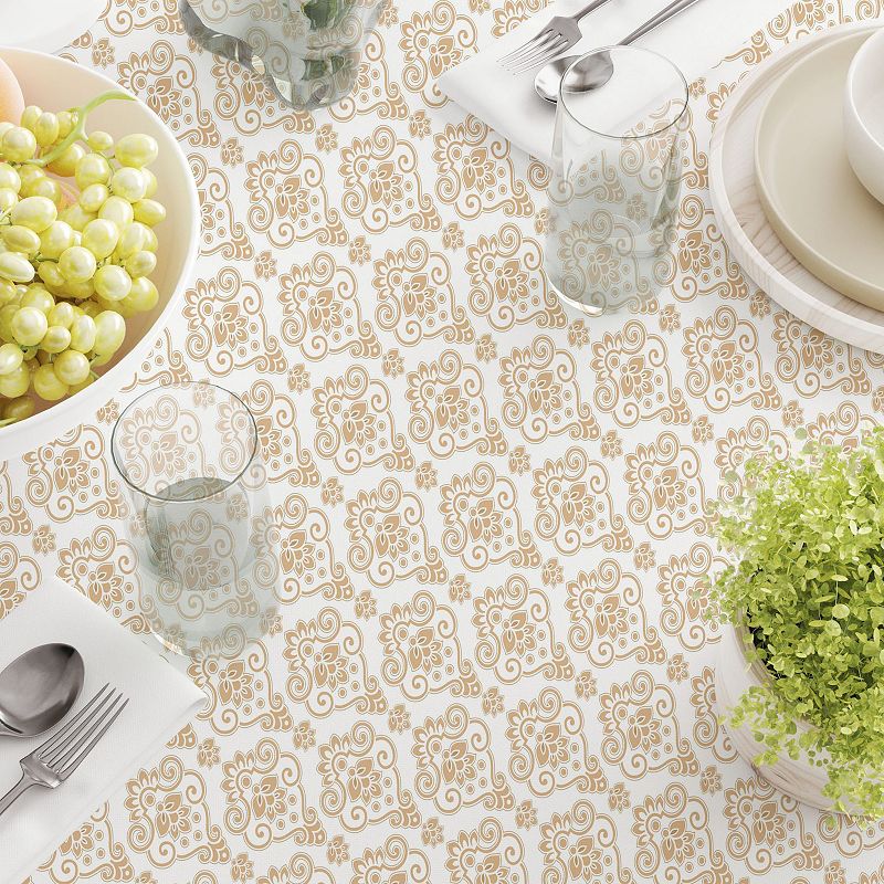 Square Tablecloth， 100% Cotton， 60x60， Elegant Golden Design