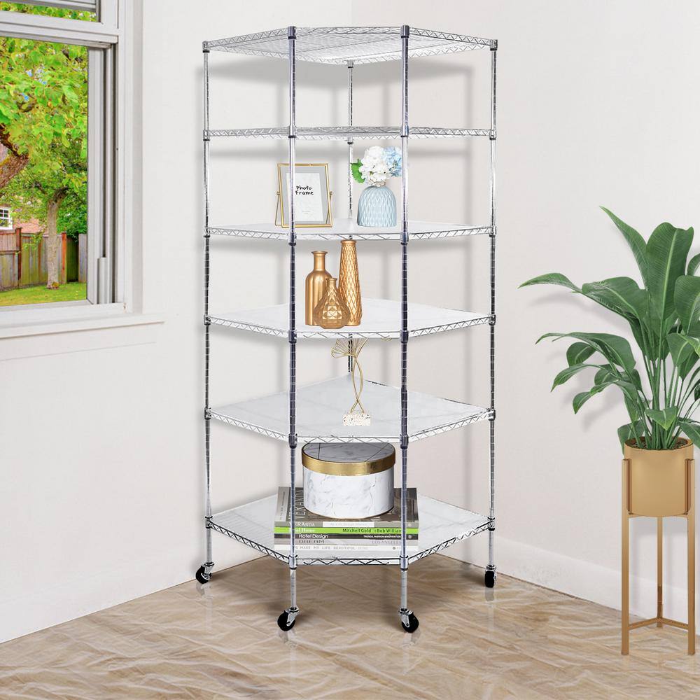 Karl home Silver 6-Tier Metal Freestanding Garage Storage Shelving Unit with Wheels (26.77 in. W x 71 in. H x 26.77 in. D) 302992573372