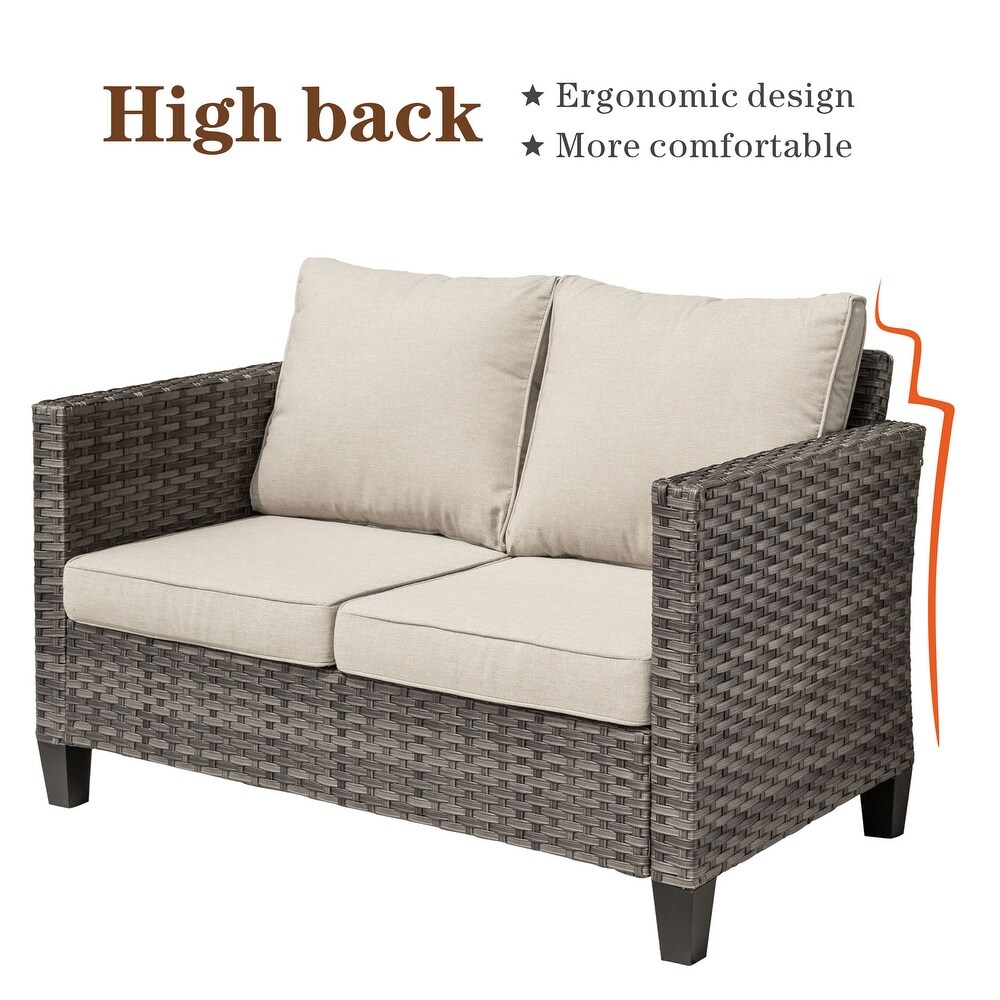 OVIOS Outdoor High back Grey Wicker Loveseat