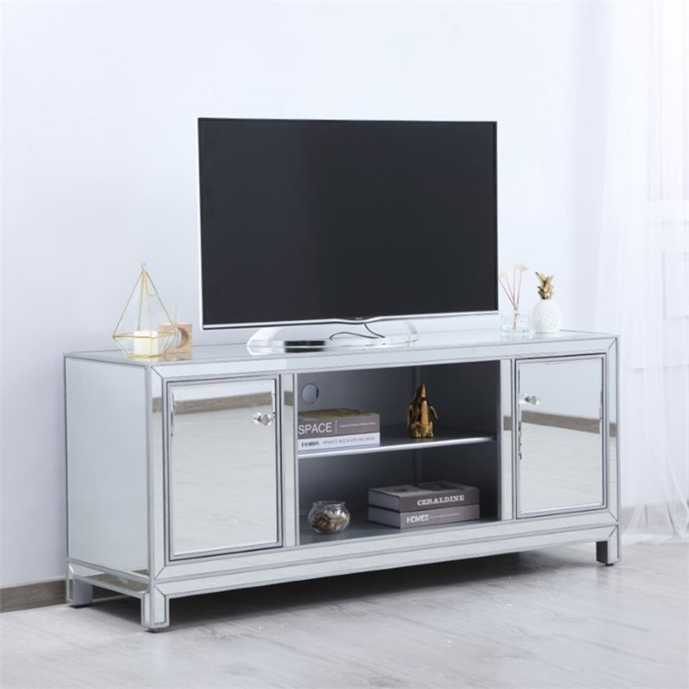 Pemberly Row Modern Glass TV stand for TVs up to 60 quotin Antique Silver   Transitional   Entertainment Centers And Tv Stands   by Homesquare  Houzz