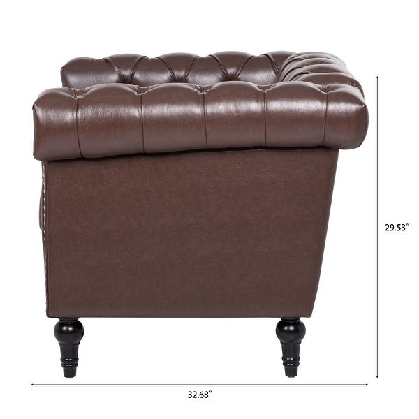 Livingroom Accent Chair， 1 Seater PU Cover Sofa Armchairs Rolled Arms Chairs Lounge Chairs with Nailheads for Bedroom， Brown PU