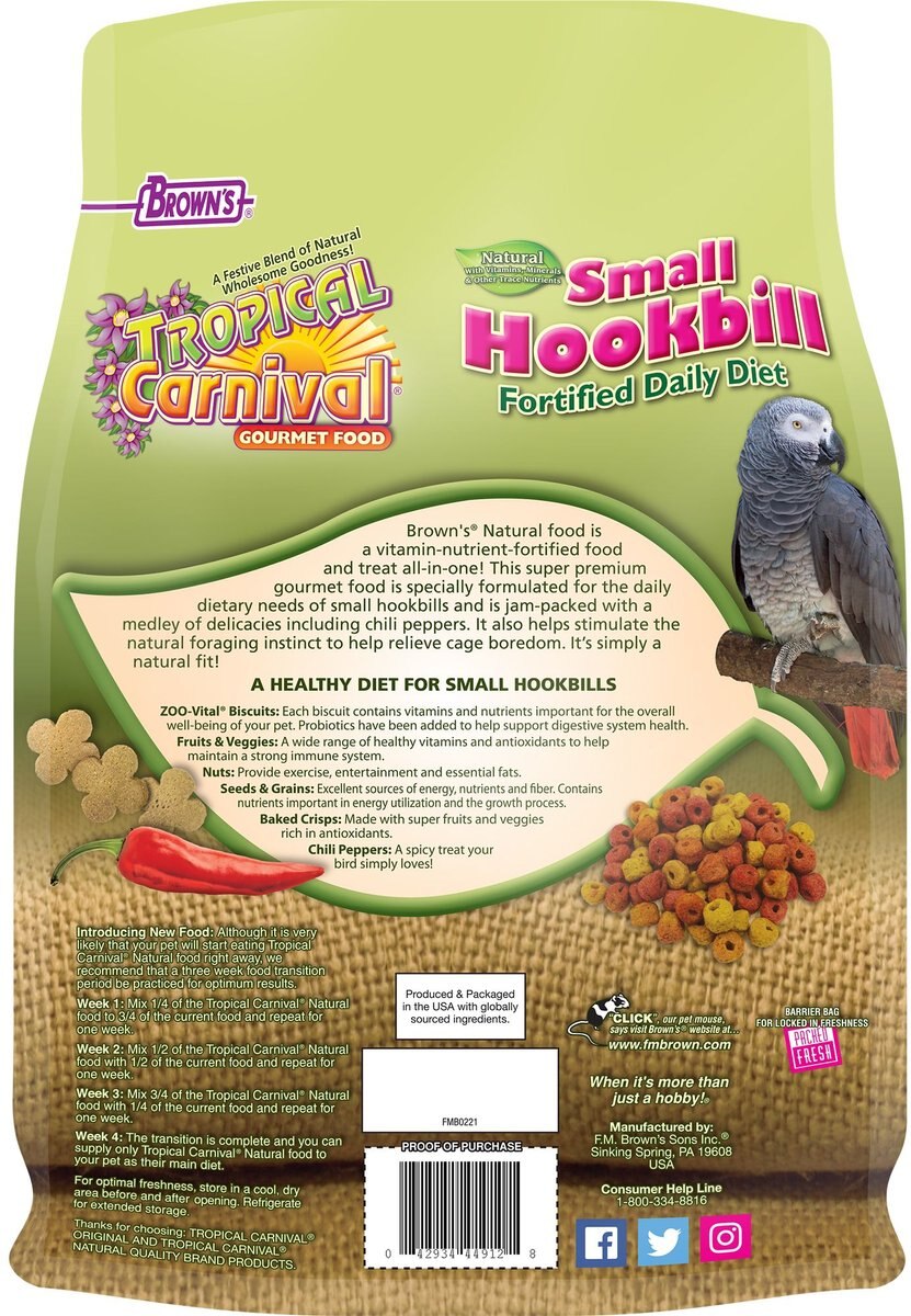 Brown's Tropical Carnival Fortified Daily Diet Natural Small Hookbill Food