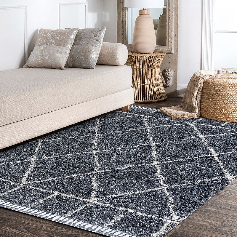 Mercer Shag Plush Tassel Moroccan Geometric Trellis Area Rug