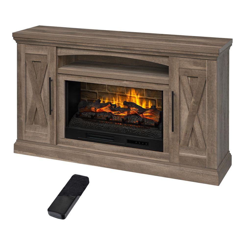 StyleWell Concours 62 in Freestanding Electric Fireplace TV Stand in Rustic Oak with Natural Finish