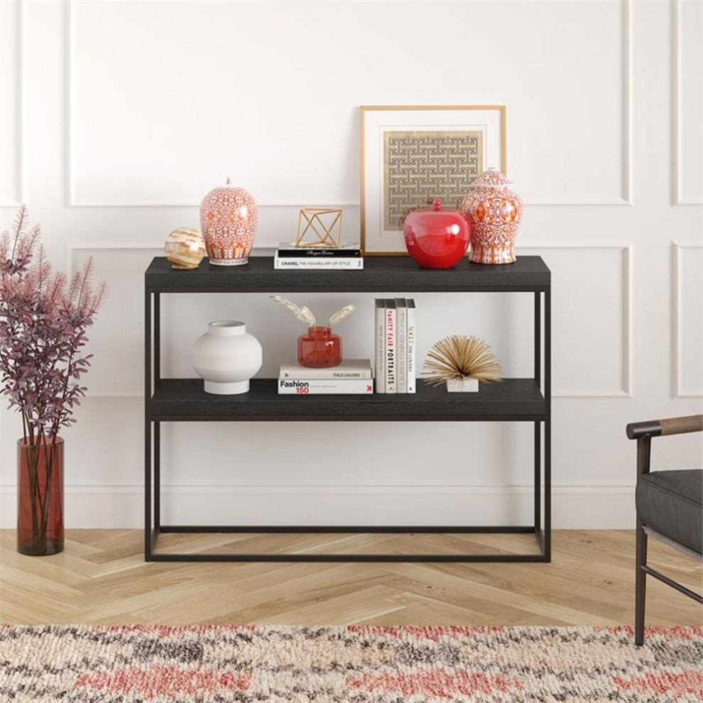 Maklaine Industrial 42 quotSteel Console Table in Black   Industrial   Console Tables   by Homesquare  Houzz