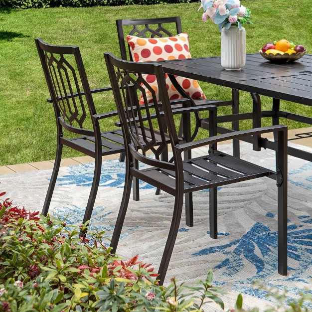 7pc Outdoor Rectangular Table amp 6 Chairs With Diamondback Design Black Captiva Designs