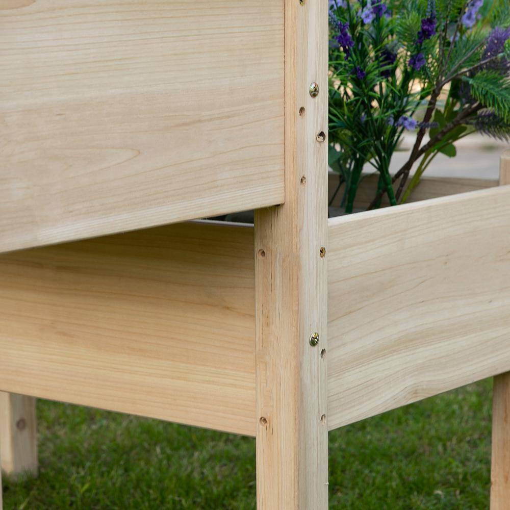Outsunny 34 in. W x 34 in. D x 28 in. H Natural Wooden 2-Tier Raised Garden Bed 845-454