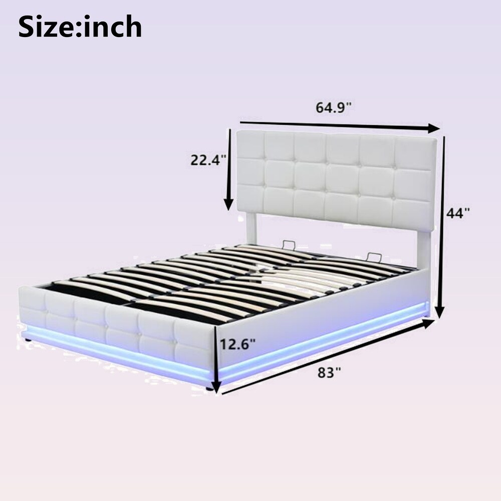 Modern Upholstered Storage Bed with LED Lights and USB charger