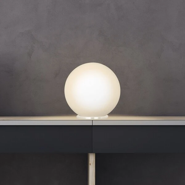 Eglo Rondo 1-Light White Round Table Lamp with Opal Frosted Glass