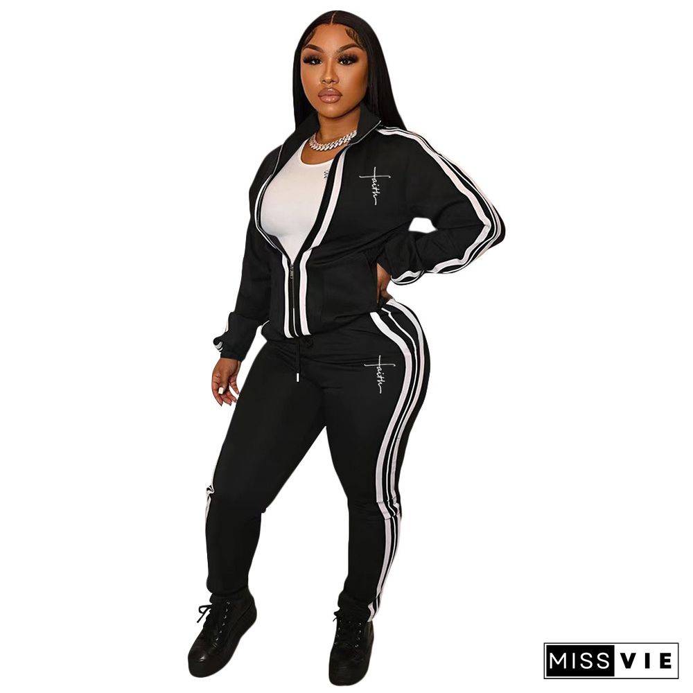 Zip Jackets Sweatshirt Side Stripe Pants Sweatsuits