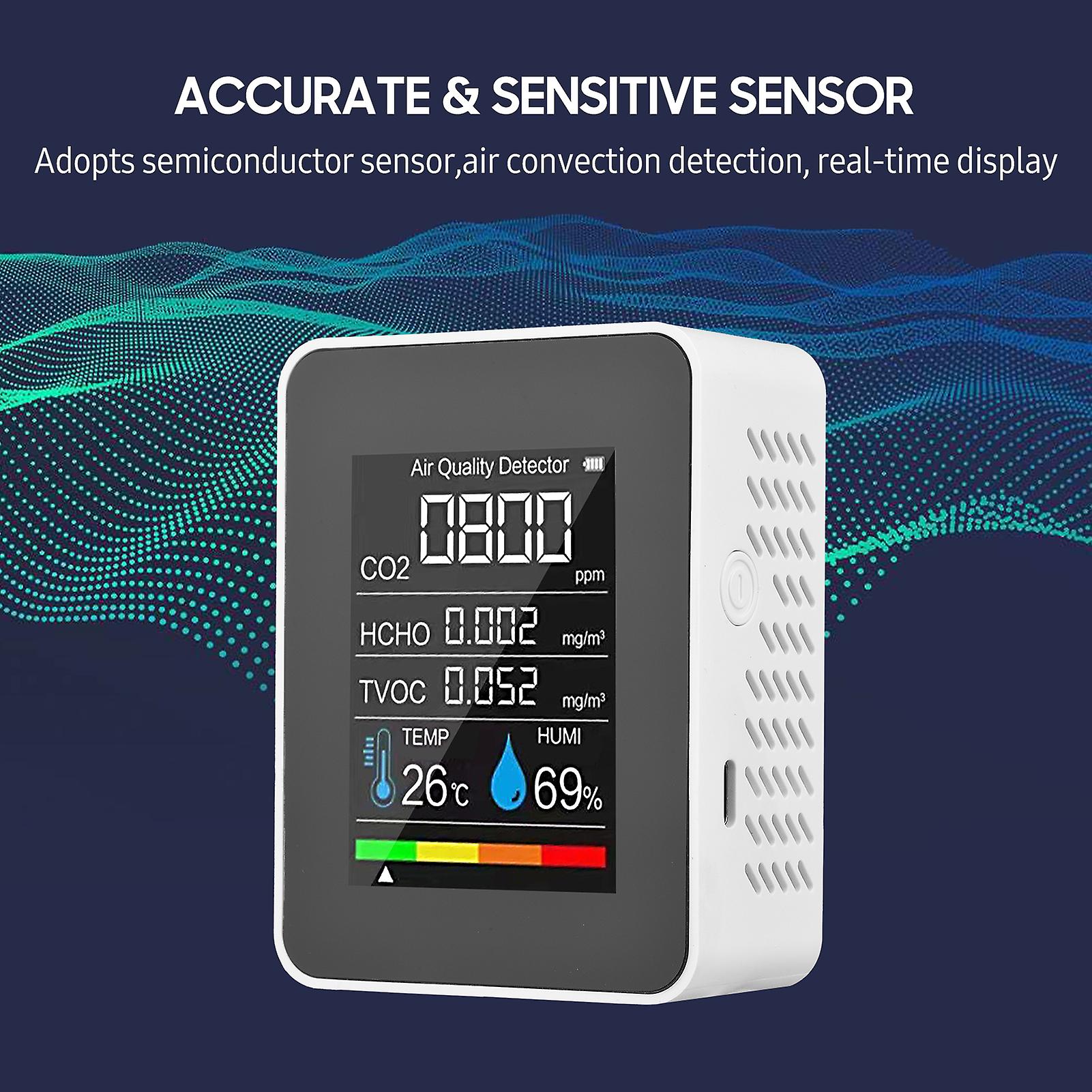 Portable Air Quality Monitor Indoor Co2 Detector 5 In 1 Formaldehyde Hcho Tvoc Tester Lcd Temperature Humidity Tester Rechargeable Co2 Alarm Meter For