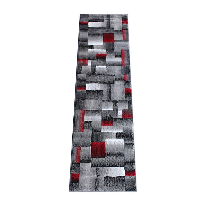 Masada Rugs Masada Rugs Trendz Collection 2'x7' Modern Contemporary Runner Area Rug in Red， Gray and Black-Design Trz861