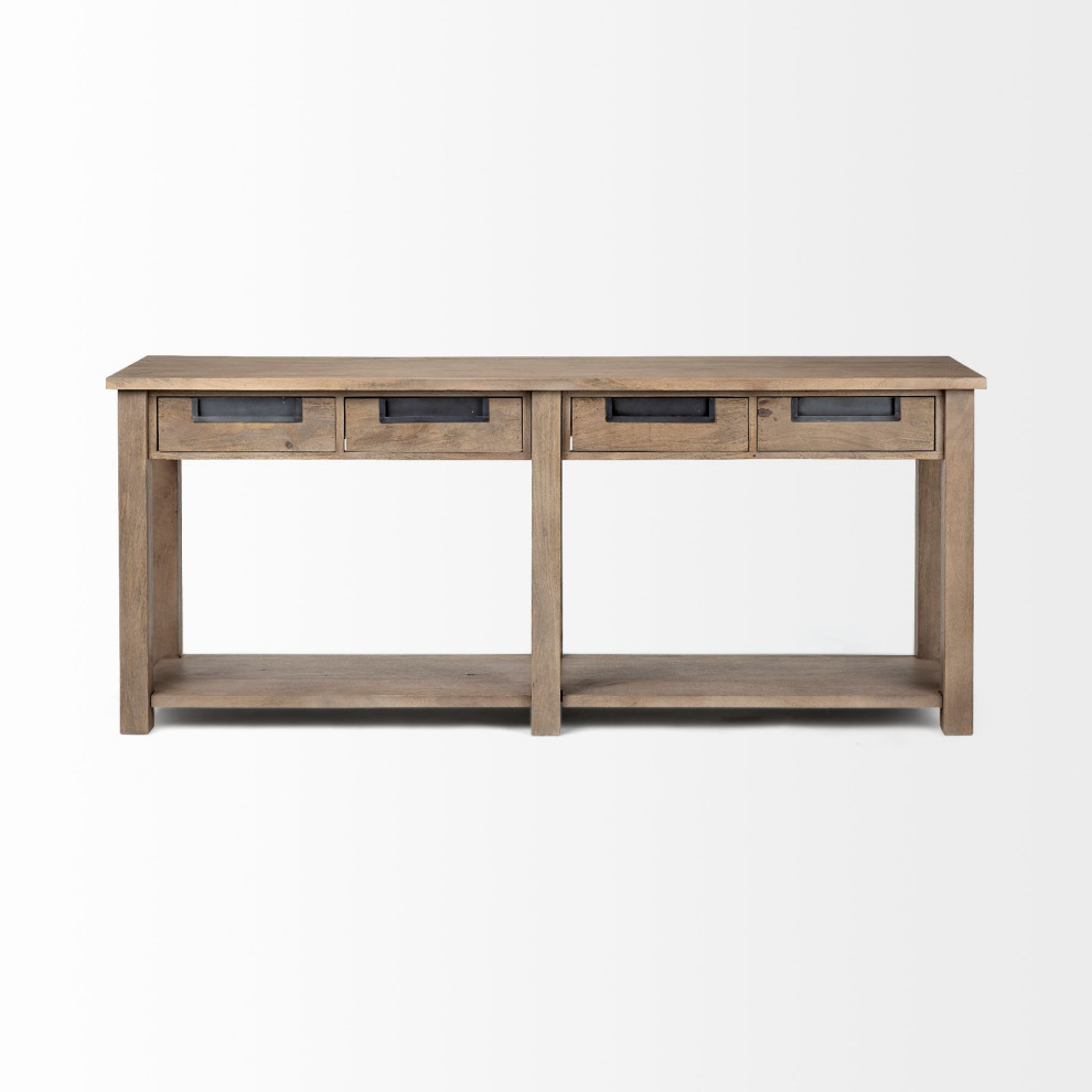 Harrelson III Medium Brown Solid Wood 4 Drawer Console Table   Transitional   Console Tables   by HedgeApple  Houzz