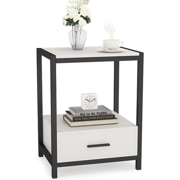 Industrial End Table with Drawer and Storage Shelves， Side Table and Nightstands