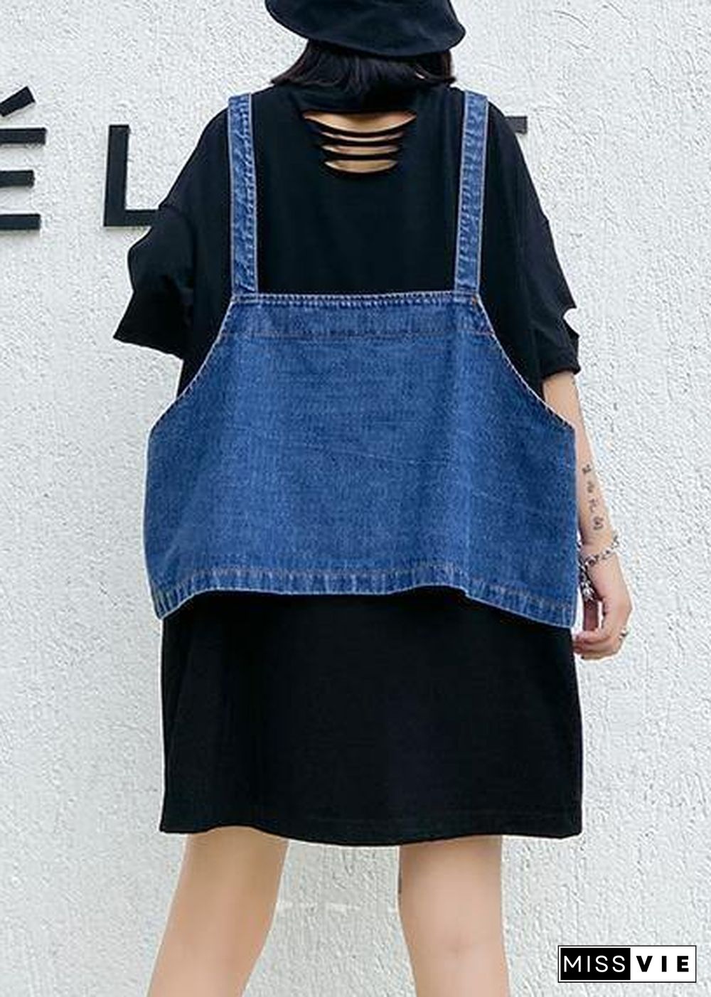 Hole white short-sleeved t-shirt female loose summer large size shirt denim vest suit two-piece suit