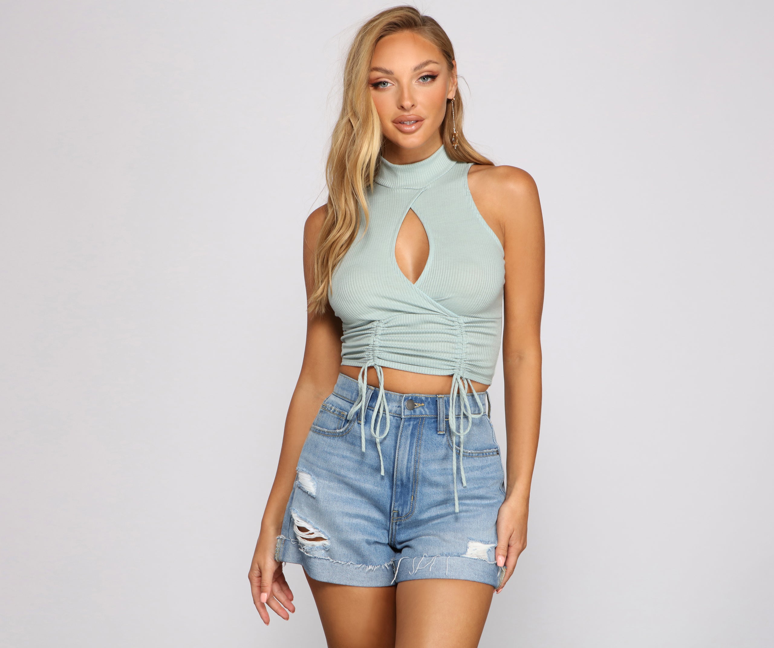 Key To Glam Ruched Ribbed Crop Top