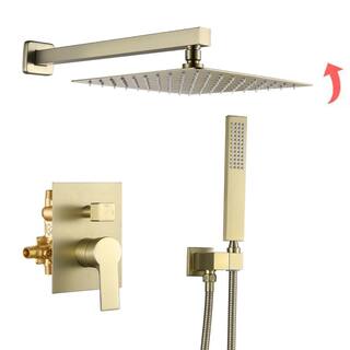 UKISHIRO 2-Spray Patterns with 1.8 GPM 10 in. Tub Wall Mount Dual Shower Heads in Brushed Gold (Valve Included) SMD0KN211020009