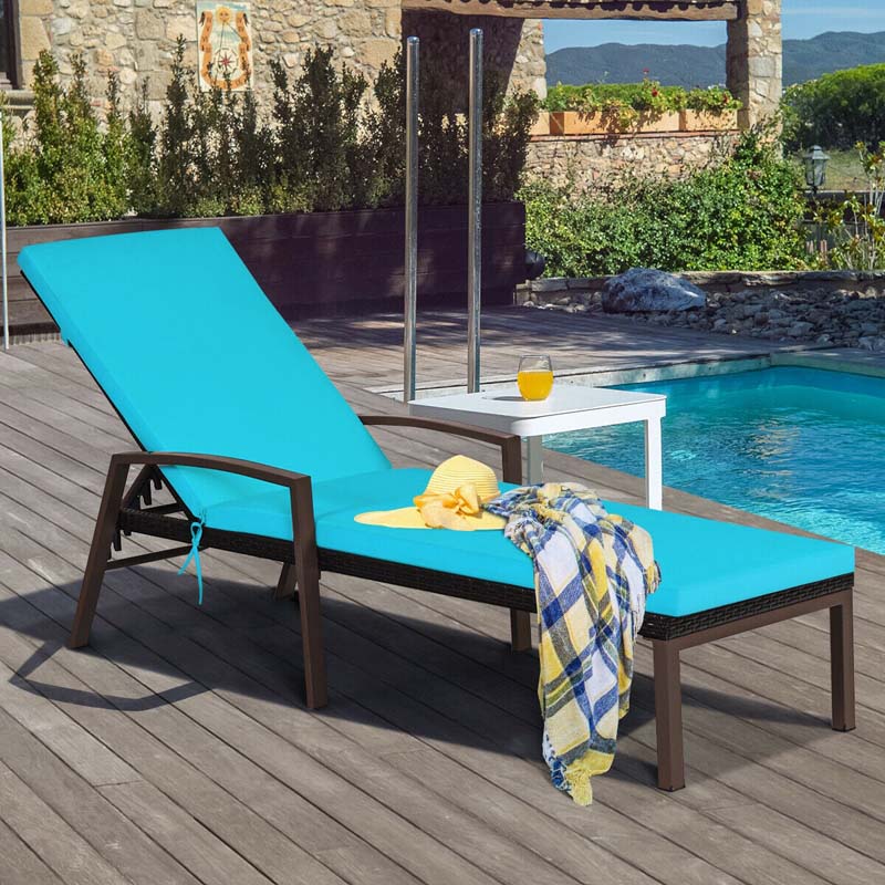 2-Pack Rattan Patio Chaise Lounge Chairs, 5-Position Pool Lounge Chairs with Cushion & Armrest, Wicker Sun Lounger