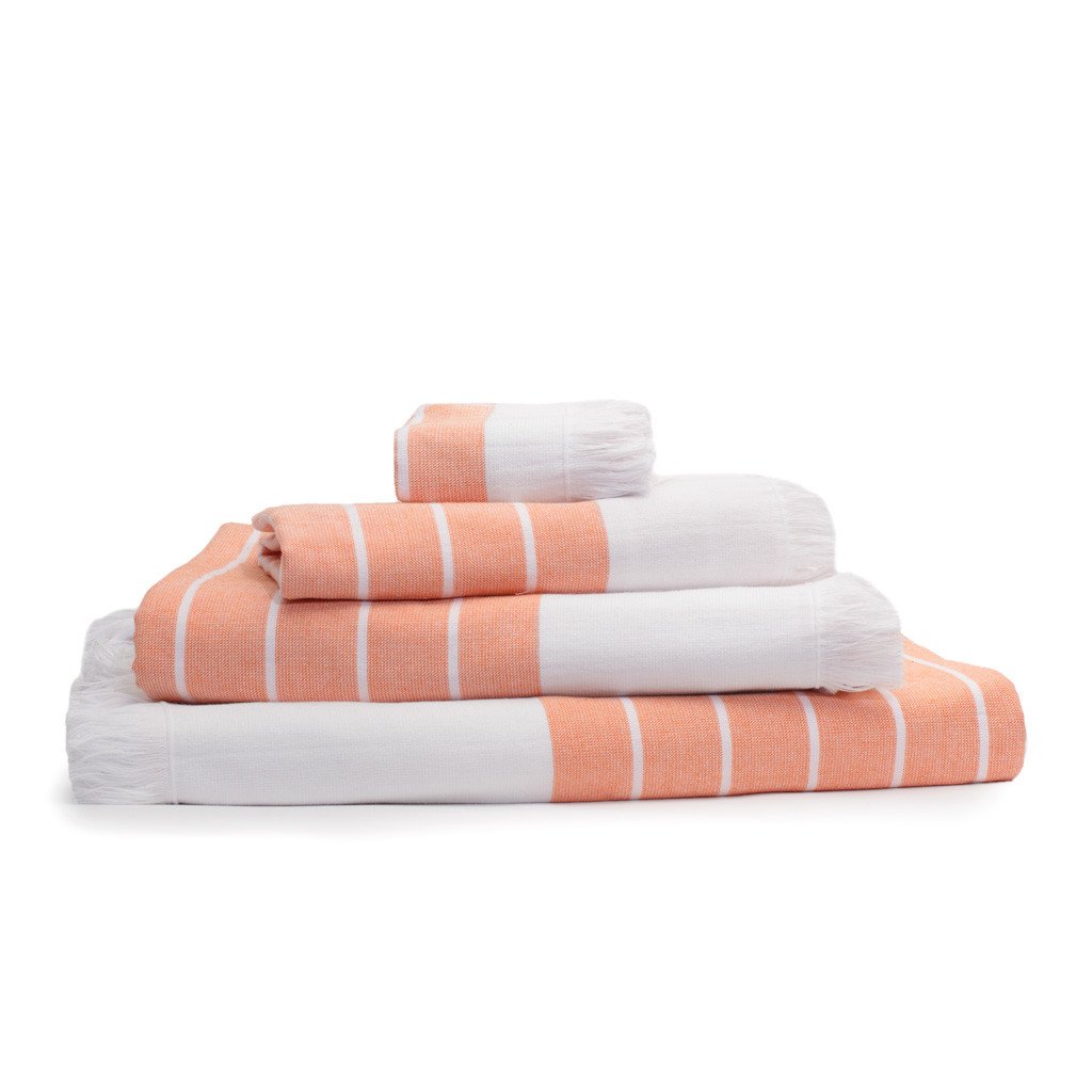 Coral Stripe Fouta Towel Essentials Bundle (2 Wash + 2 Hand + 2 Bath Towels)