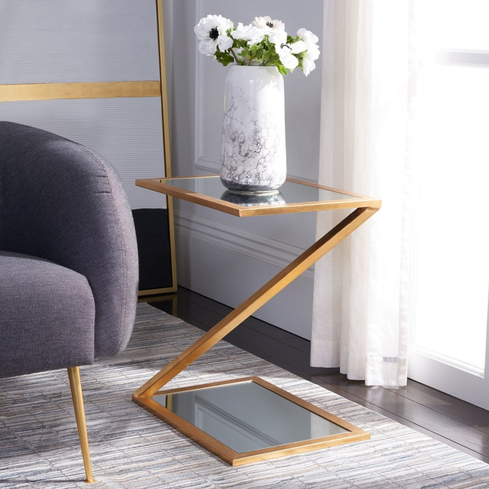 Rea Mirror Top Gold Accent Table   Contemporary   Side Tables And End Tables   by Rustic Home Furniture Deco  Houzz